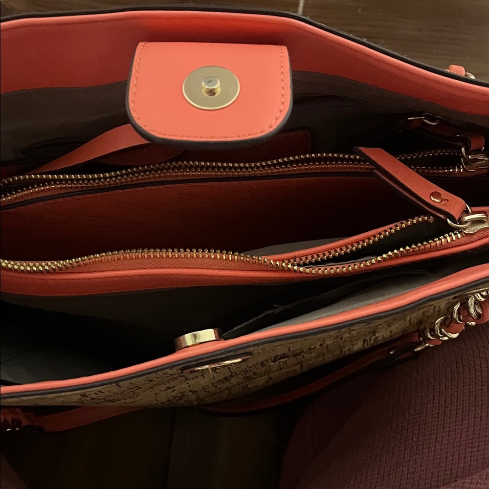 Anne Klein Coral and Tan Tote Bag - Picture 5 of 13